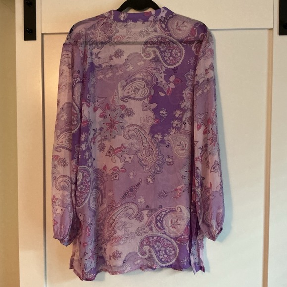 SUSAN GRAVER‎ Womens Tunic Purple Paisley Chiffon Flowy Bohemian Summer Size 1X - Picture 2 of 6